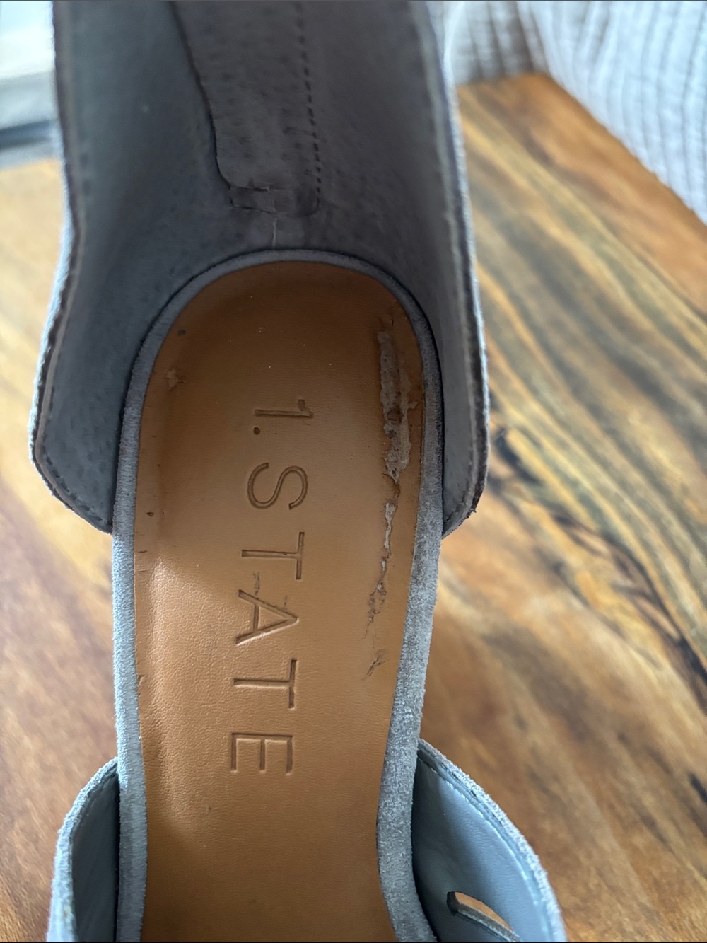 1. State Light Gray Suede Cutout Ankle-Strap Block Heels 6M - Picture 6 of 7